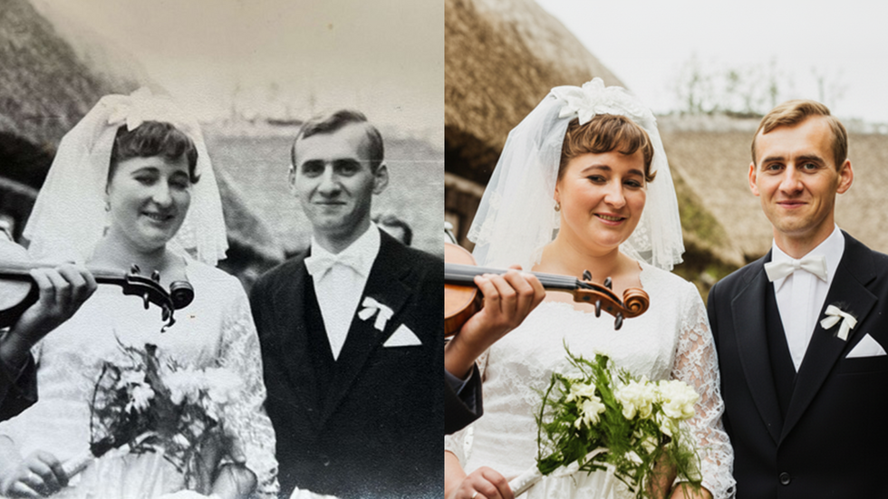 Dziadkowie autora na zdjęciu archiwalnym i pokolorowanym przez AI