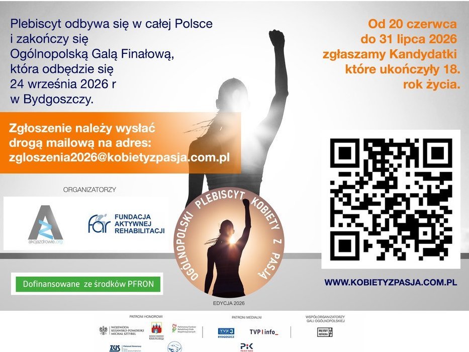 Plakat lebiscytu Kobiety z pasją 2026 z QRkodem