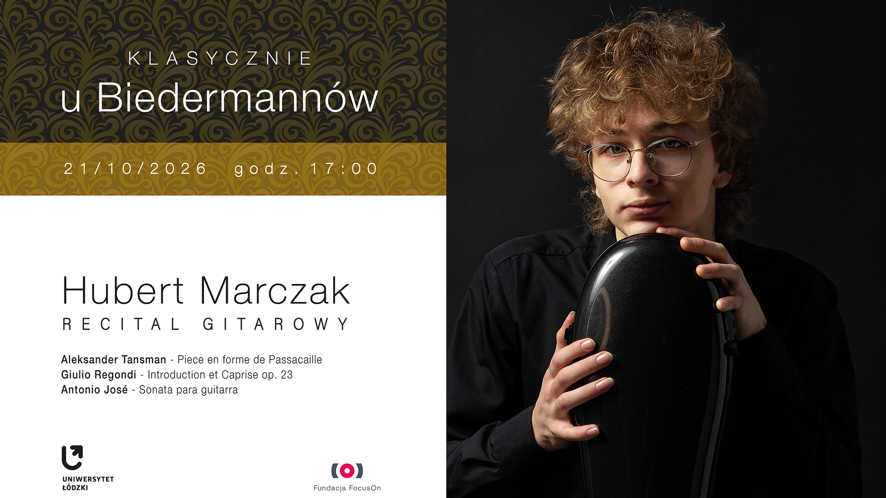 Plakat przedstawiający gitarzystę Huberta Marczaka
